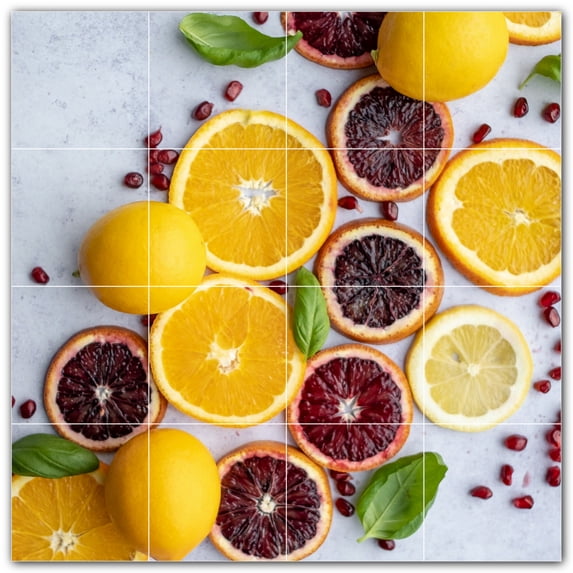 Picture-Tiles.com: Fruit Ceramic Tile Wall Mural WAL500673-44S. 17"W x 17"H using (16) 4.25" x 4.25" Ceramic Tiles-Satin Finish