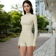 thumbnail image 6 of Women's High Neck Long Sleeve Active Top with Subtle Pattern - Small, Ivory, 6 of 7
