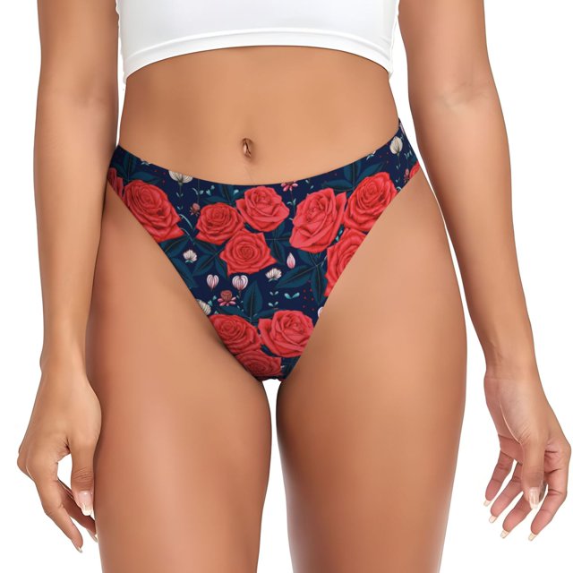 Fotbe Rose Flower Tanga Sin Costuras para Mujer con Estampado – Panties Invisibles, Transpirables y Cómodos para Uso Diario-XX-Large
