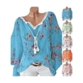 thumbnail image 3 of Gvmfive Plus Size Blouses for Women Long Sleeve Lace Up Chiffon Shirt Loose Floral Tops, 3 of 5
