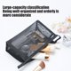 thumbnail image 5 of Set de bolsa de maquillaje translúcida | Neceseres de viaje transparentes con asa de cremallera | Bolsa organizadora de PVC reutilizable para accesorios cosméticos | Paquete de 3 – Negro | 3, 5 of 5