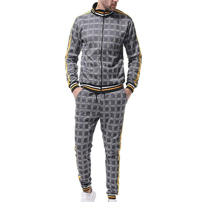 Luethbiezx Men Prints Casual Premium Tracksuit Set Long Sleeve Full-Zip Running Jogging Athletic Sweat Suits, Men's, Size: Medium, Gray
