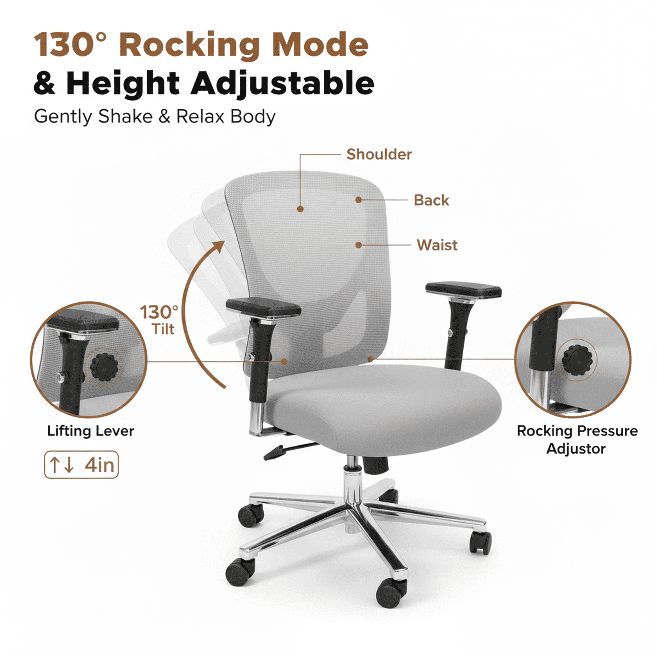 edx Ergonomic Office Desk Chair, Heavy Duty Computer Chair with Adjustable Armrest, Computer Executive Desk Chair , Lumbar Support, Gray