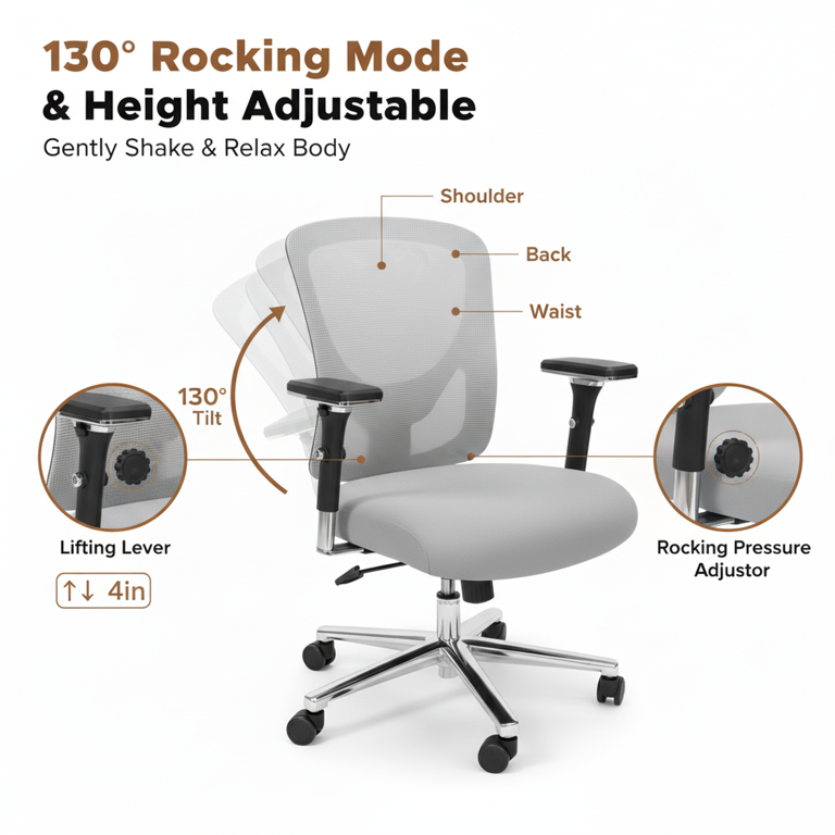 Edx Ergonomic Office Chair, Gray Mesh with Lumbar Support photo 6