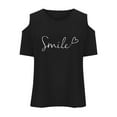 thumbnail image 4 of Girls Tshirts Smile Print Kids T Shirts Short Sleeve Cold Shoulder Kids Crewneck Basic Girls' Tops, Tees & Blouses Black 3 Years-4 Years, 4 of 6