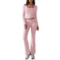 thumbnail image 2 of 2 Piece Square Neck Lounge Set Womens Wide Leg Pants Slightly Crop Top Sweatsuit Sets Pink L, 2 of 10