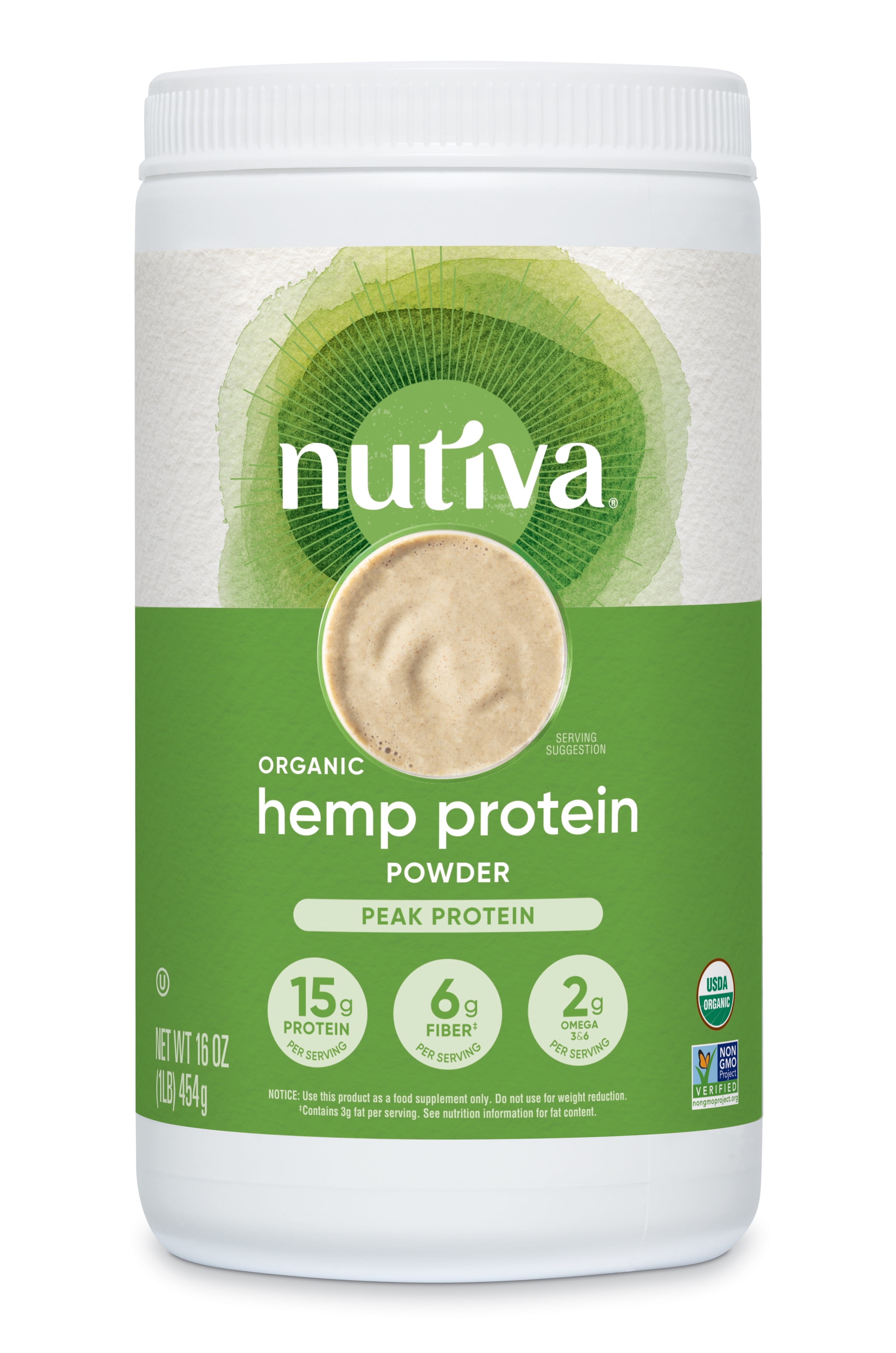 Nutiva Organic Hemp Protein Powder, Unflavored, 15g Protein, 1.0lb, 16.0oz
