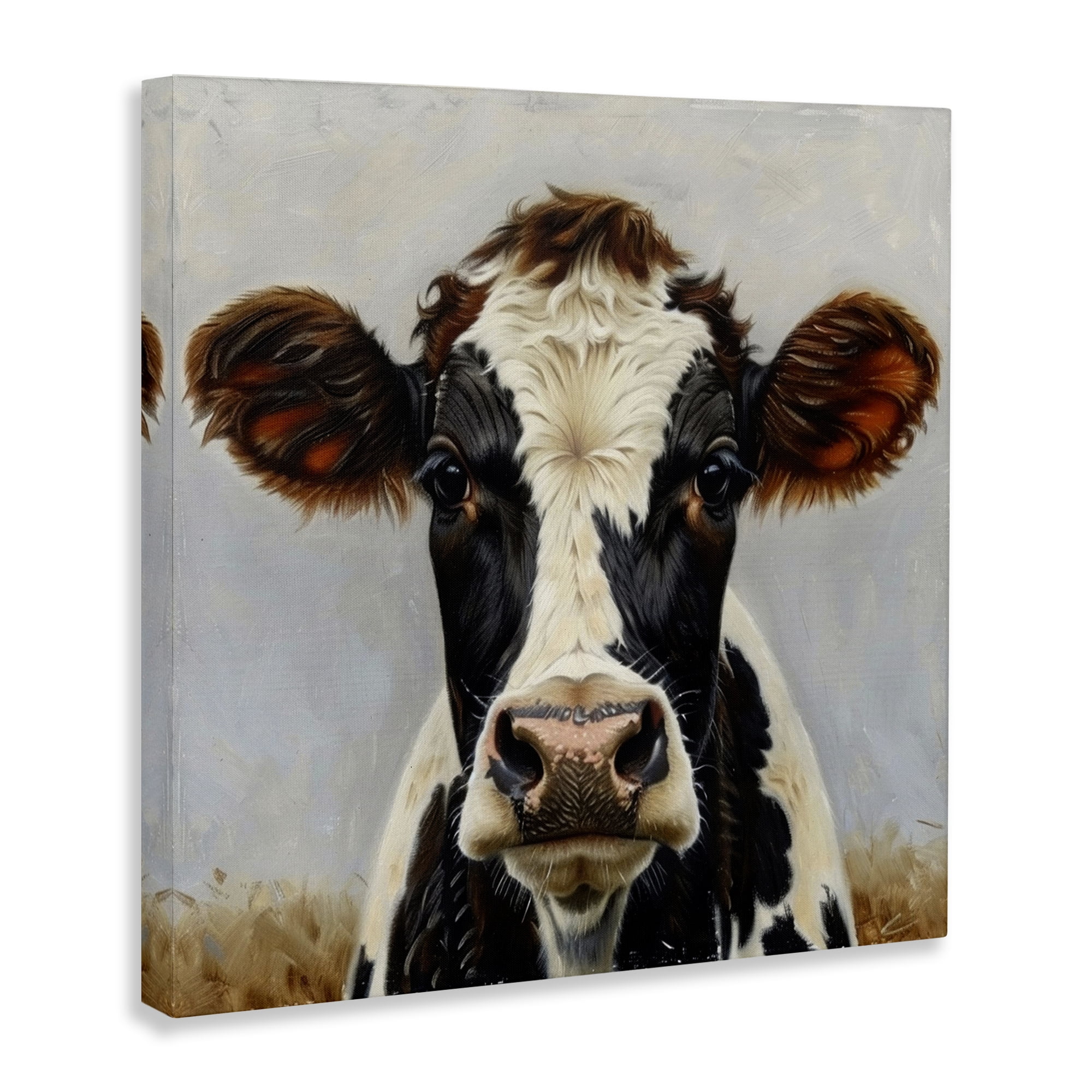 Stupell Industries Stoic Cow Gaze Portrait Animals Painting Wrapped Canvas Art Print Wall Art, 30 x 30