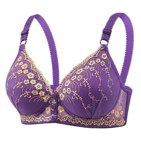 Gnurob Bra for Women Embroidered Lace lingerie Beauty Back Smoothing Bras Wirefree Seamless Brassiere Full Coverage Bralette Cozy Breathable Underwear Clearance Saving Purple XX-Large
