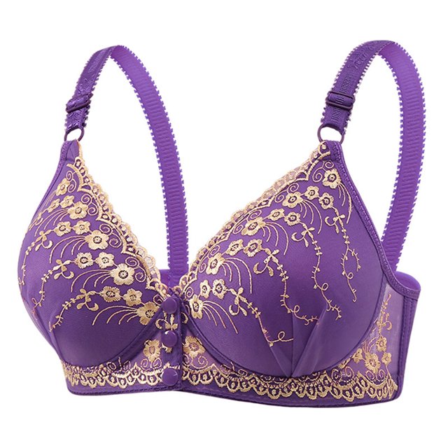 LOVZFMLL Soutiens-Gorge pour Femmes Broderie Dames Réglable Dentelle Rassemblement Sans Armatures Seins Confortables Lingerie Aguichant Violet TG