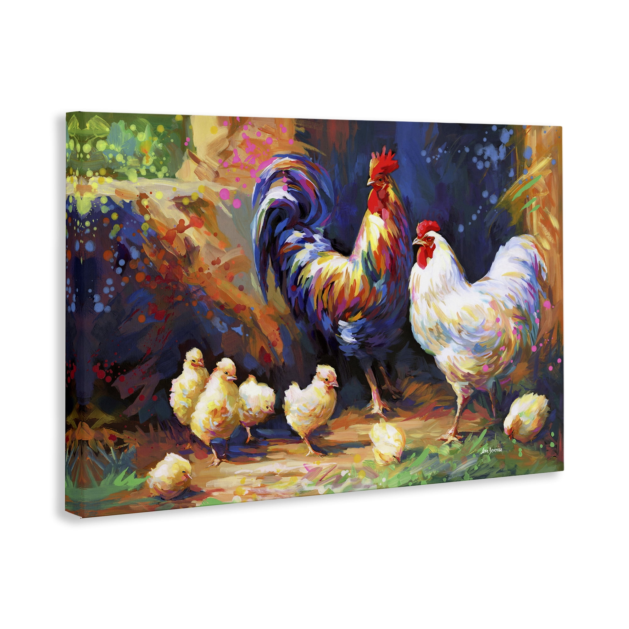 Stupell Industries Chicken Family Paint Splatter Animals & Insects Painting Gallery Wrapped Canvas Art Print Wall Art, 36 x 24