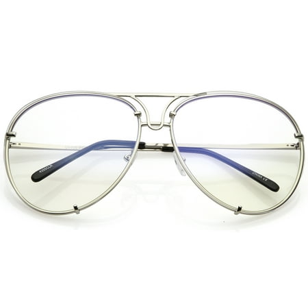 Overesize Rimless Aviator Glasses Unique Nose Piece Clear Lens 67mm (Silver / Clear)