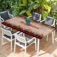 thumbnail image 2 of Red Plaid Christmas Table Cloths for 6 Foot Rectangle Tables, Xmas Snowflake Botanical Poinsettia Wooden Patio Waterproof Elastic Fitted Tablecloths, Washable Rectangular Table Cover for Camping, 2 of 8