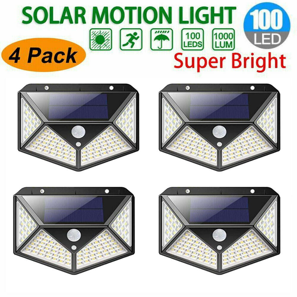 1 /2 /4Pack 100LED Solar Wall Light Motion Sensor Dusk to Dawn IP65 Outdoor Lamp