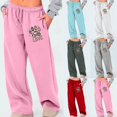 thumbnail image 2 of Qingpeng Womens Sweatpants Graphic Printed High Waisted Drawstring Pants Casual Fashion Loose Wide Leg Trousers with Pockets, 2 of 5
