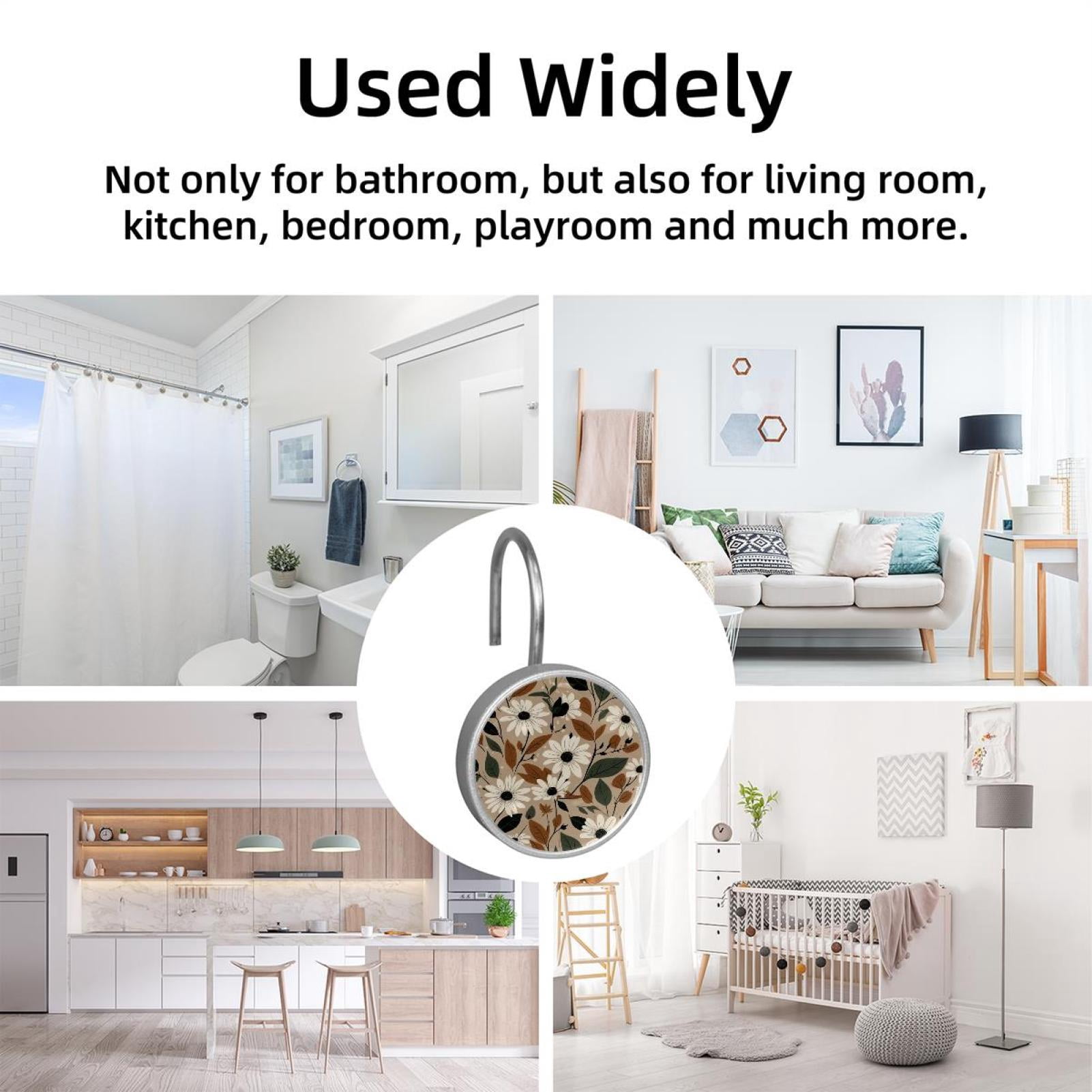 HemaKayy 12 Pcs Shower Curtain Hooks Bathroom Decorative Accessories Contrast Colored Flower Clusters