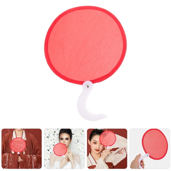 SWETRACE 1Pcs Foldable Round Handheld Fan Red Plastic Cloth Cooling Portable Decorative For Women Weddings Festivals
