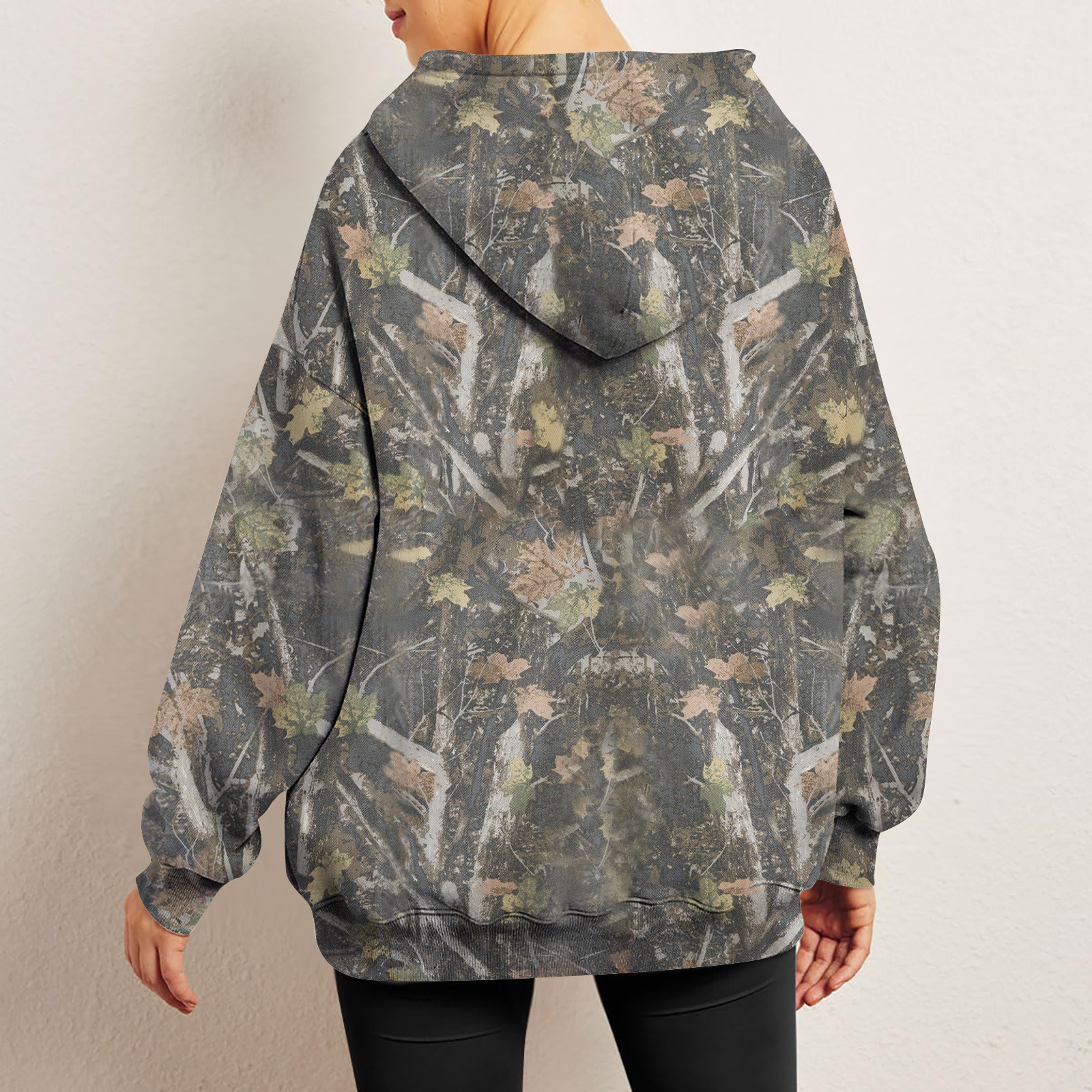 JULMCOMO Womens Camo Hoodies Oversized Maple Leaf Print Camo Sweatshirts Cute Fall Long Sleeve Crewneck Hooded Cotton Comfort with Pocket Dark Green 2XL Walmart