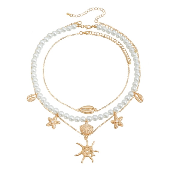 Summer Starfish And Seashell Resort-Style Pearl Baroque Necklace, Beach Necklace