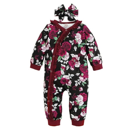 

Infant Girl Clothes 3 Months Infant Girl Fall-Winter Bodysuit 6 Months Infant Girl Long Sleeve Floral Bodysuit Headband 2PCS Set Headband