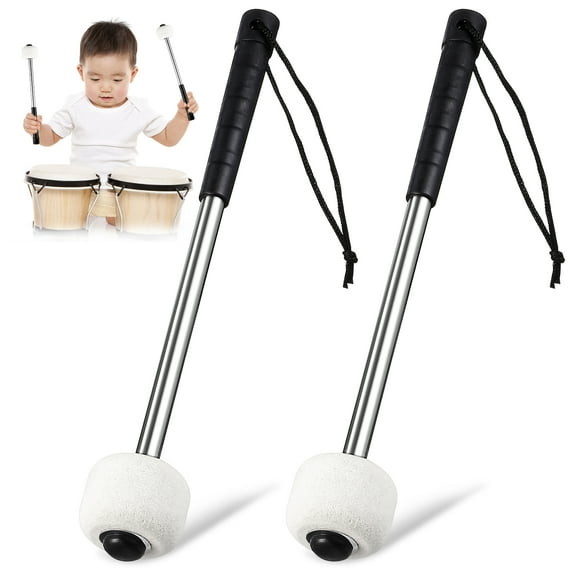 Raindrops 2 Pcs Drum Mallets with Stainless Steel Handle and Wool Felt Head for Percussion Instrument Accessories