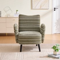Jopath Modern Style Accent Chair with Sanded Fabric, Side Storage Pocket, Solid Wood Legs, Comfortable Reading Chair for Living Room, Bedroom, Office Olive Green