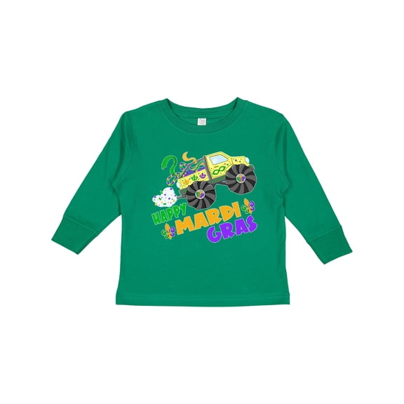 Inktastic Happy Mardi Gras Monster Truck with Beads Boys or Girls Long Sleeve Toddler T-Shirt