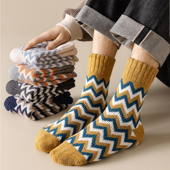 Bxsruta Women's Extra Thick Wool Socks, Thermal-Lined Mid-Calf Vintage Stripe Warm Winter Socks