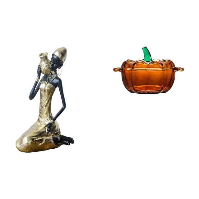 Adorno De Resina De Dama Tribal Africana, Plato De Dulces De Vidrio Con Forma De Calabaza, Tarro De Galletas, Artesanía Hecha A Mano, Pieza De Arte Coleccionable Para Sala De Estudio