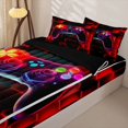 thumbnail image 3 of Erosebridal Neon Game Controller Pattern Zipper Twin Comforter Sets with Fitted Sheet and 2 Pillowcases,Cube Block Print Zipper Bedding Set,Red Crimson,Black Reversible, 3 of 6