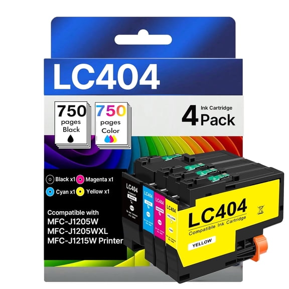 MISTYPAEKS LC404XL LC404 Ink Cartridges 4-Pack for Brother MFC-J1205W J1215W Printers, High Yield Black Cyan Magenta Yellow