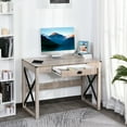 thumbnail image 4 of HOMCOM Industrial Computer Writing Desk, Study Desk with Drawer, Steel X-Frame Home Office Workstation, Oak Effect, 4 of 9