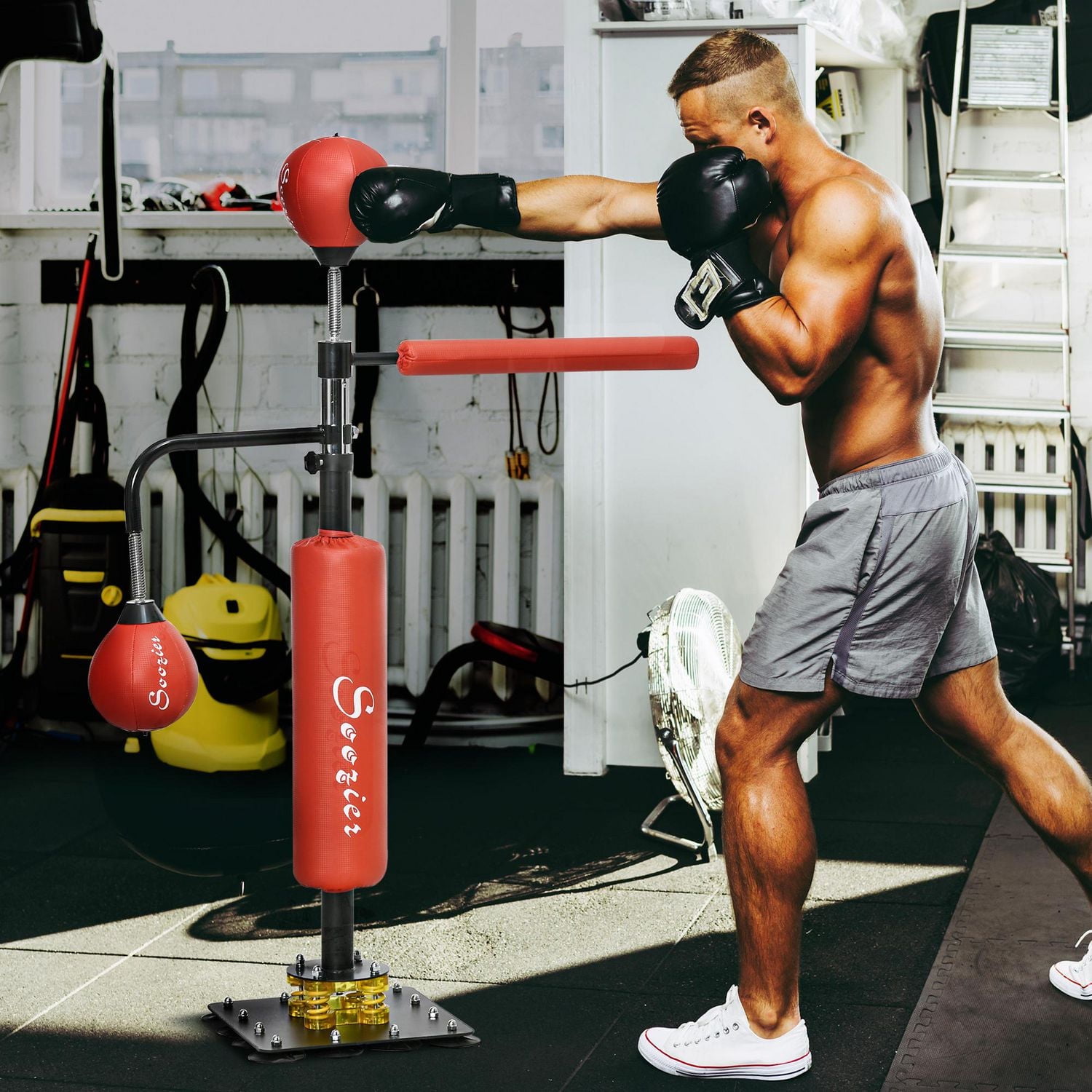 Soozier support de sac de boxe équipement d'entraînement réflexe, rouge