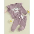 thumbnail image 4 of Baby Girl 2Pcs Fall Outfits 6M 12M 18M 24M 3Y Ruffle Long Sleeve Letter Embroidery Sweatshirt + Pants Set Toddler Clothes, 4 of 10