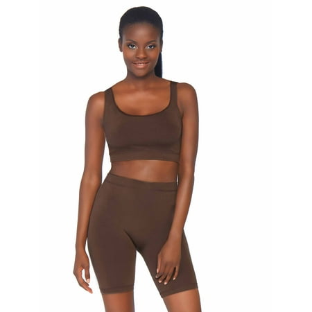 Leg Avenue Women's Skin Tone Opaque Crop Tank Top and Bike Shorts Set