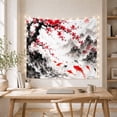 thumbnail image 5 of Koi Fish and Cherry Blossoms in Misty Mountains with Pagodas, Serene Japanese Inspired for Art Lovers, Nature Wall Art Decor, Housewarming Gift, Tapestry Wall Hanging for Bedroom and Living Room, 5 of 7
