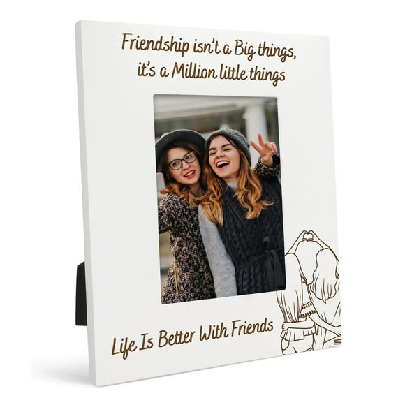 Darling Souvenir Made With Love Engraved Table Top Photo Frame Wooden Friendship Isn't A Big Things It's Better With Friends Quotes White Picture Frame Gift For BFF, 5x7 Photo Size Vertical