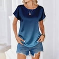 thumbnail image 3 of BOMYJESK Women Tops Short Sleeve Round Neck Gradient Tee Shirts Business Casual Work Silk Blouses 2026 Summer Curved Hem Tunic Top Royal Blue XL, 3 of 6