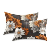Yayeee Pillowcase Standard Size Set of 2 Satin Wrinkle Resistant Pillow Case, Black Plaid Floral