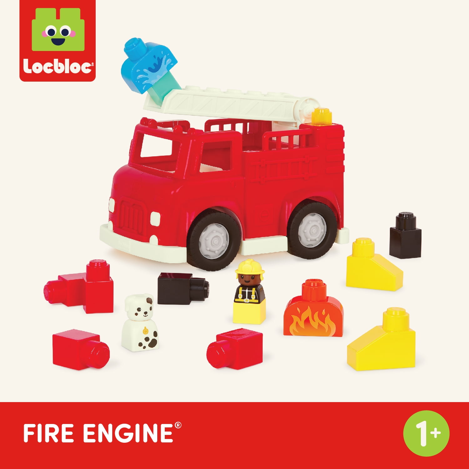 Battat Fire Engine Red Toy Truck with 13 Blocks and 2 Figurines, Toddler and Preschool Toys
