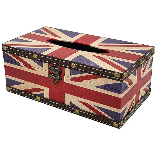 Caja de pañuelos de madera Brillar estilo bandera vintage para oficina en casa