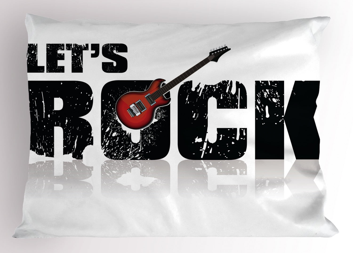 Guitar Pillow Sham Let S Rock Text With Grunge Looking Color
