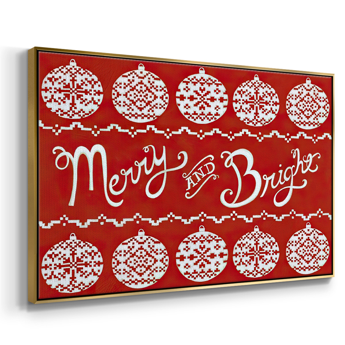 Fair Isle Snowflake II - Framed Gallery Wrapped Holiday Canvas - 27 x 41 - Gold Frame