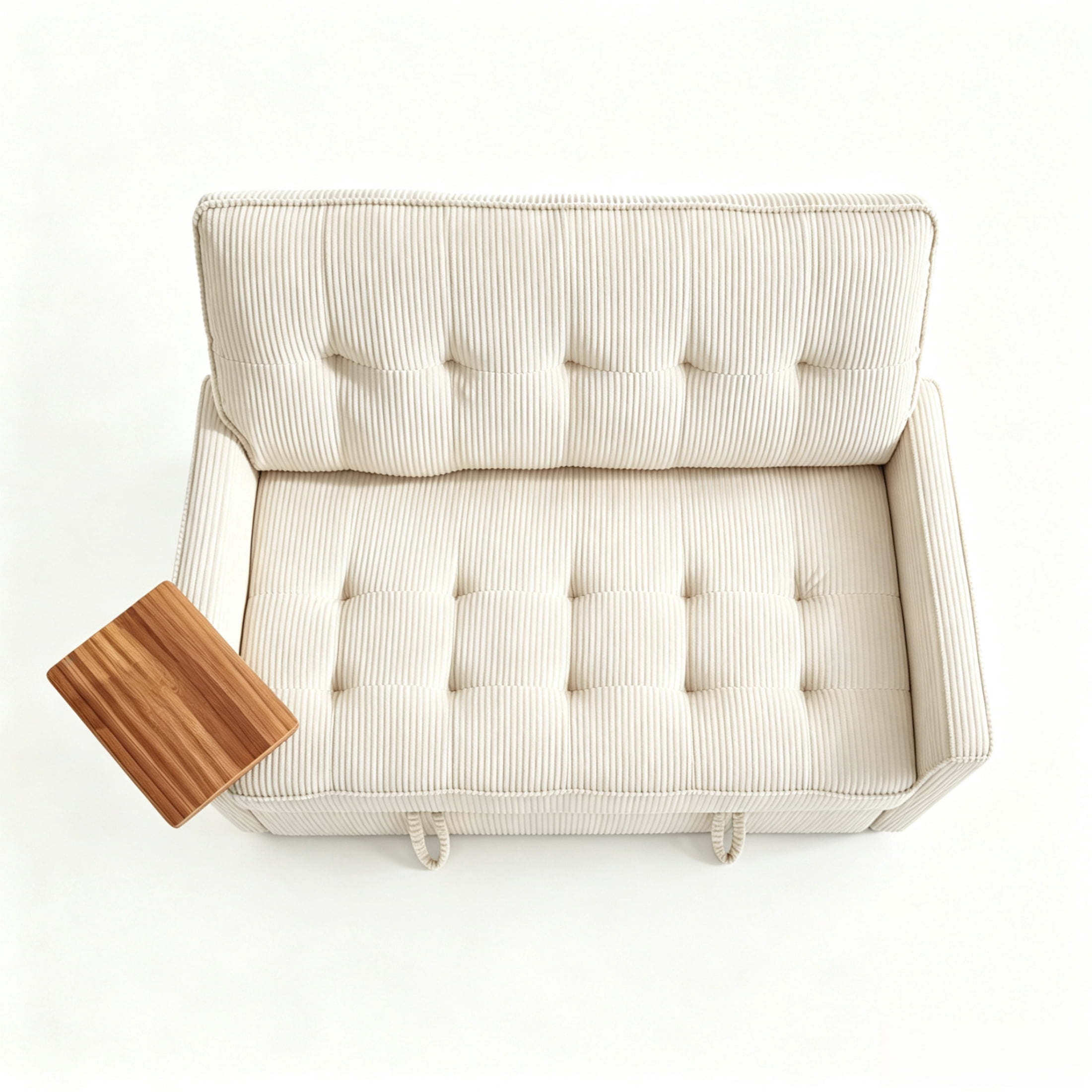 Vinform 3 in 1 Convertible Sleeper Sofa Bed, 55" Corduroy Pull Out Loveseat with Arm Table for Small Space, Beige