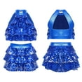 thumbnail image 5 of Yruioon Kids Girls Jazz Latin Samba Rumba Ballroom Performance Costume Metallic Crop Top with Tutu Royal Blue 16, 5 of 6