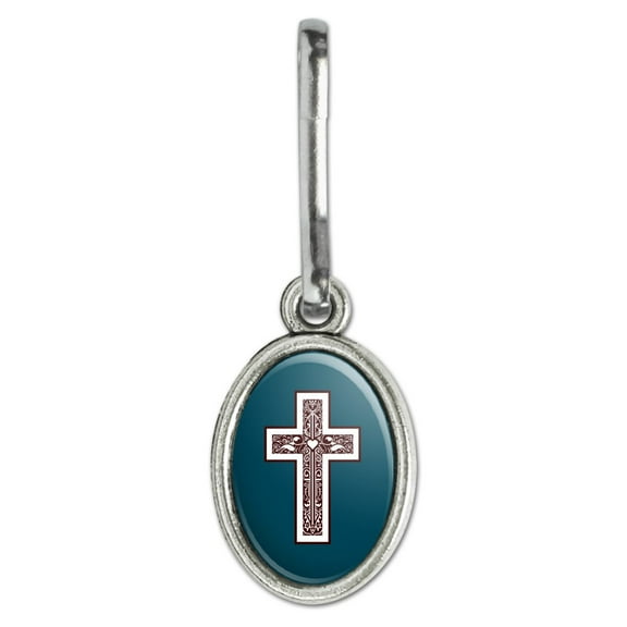 Cross with Heart Christianity Antiqued Oval Charm Clothes Purse Suitcase Backpack Zipper Pull Aid