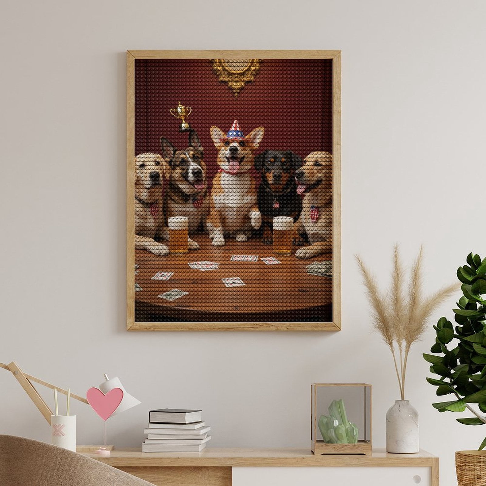 Diamond Art Kits for Adults, Dogs Playing Poker With Trophy 5D Diamond Painting Kits for Adults Beginners, DIY Full Drill Diamond Painting, Gem Art and Crafts 12x16