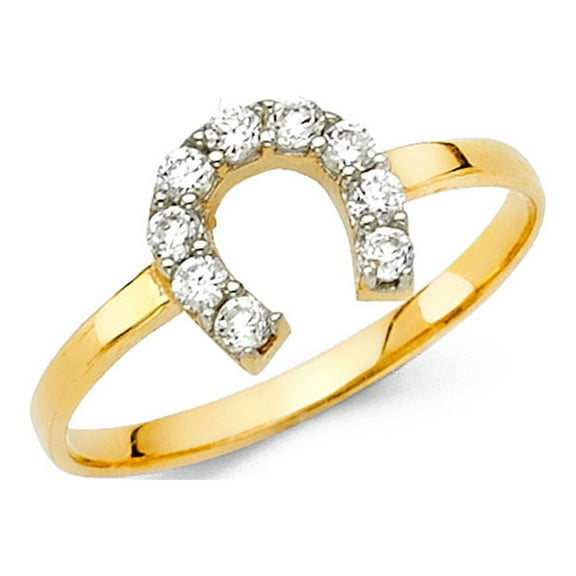 14k Yellow Gold Horseshoe Ring CZ Good Luck Band Charm Stylish Polished Finish Fancy Size 7