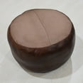 thumbnail image 5 of Round Shaped Goat Leather Handmade Eco-Friendly Brown Pouf - Round Shape, 21" x 21" x 12", Plain Solid, Goat Leather, Recycled Cotton Fill Stuffed, Leather Seating Pouf, 5 of 5