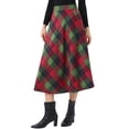 thumbnail image 4 of INSPIRE CHIC Women's Vintage Plaid High Waist A-Line Long Maxi Skirt with Pockets XS Red Green, 4 of 6